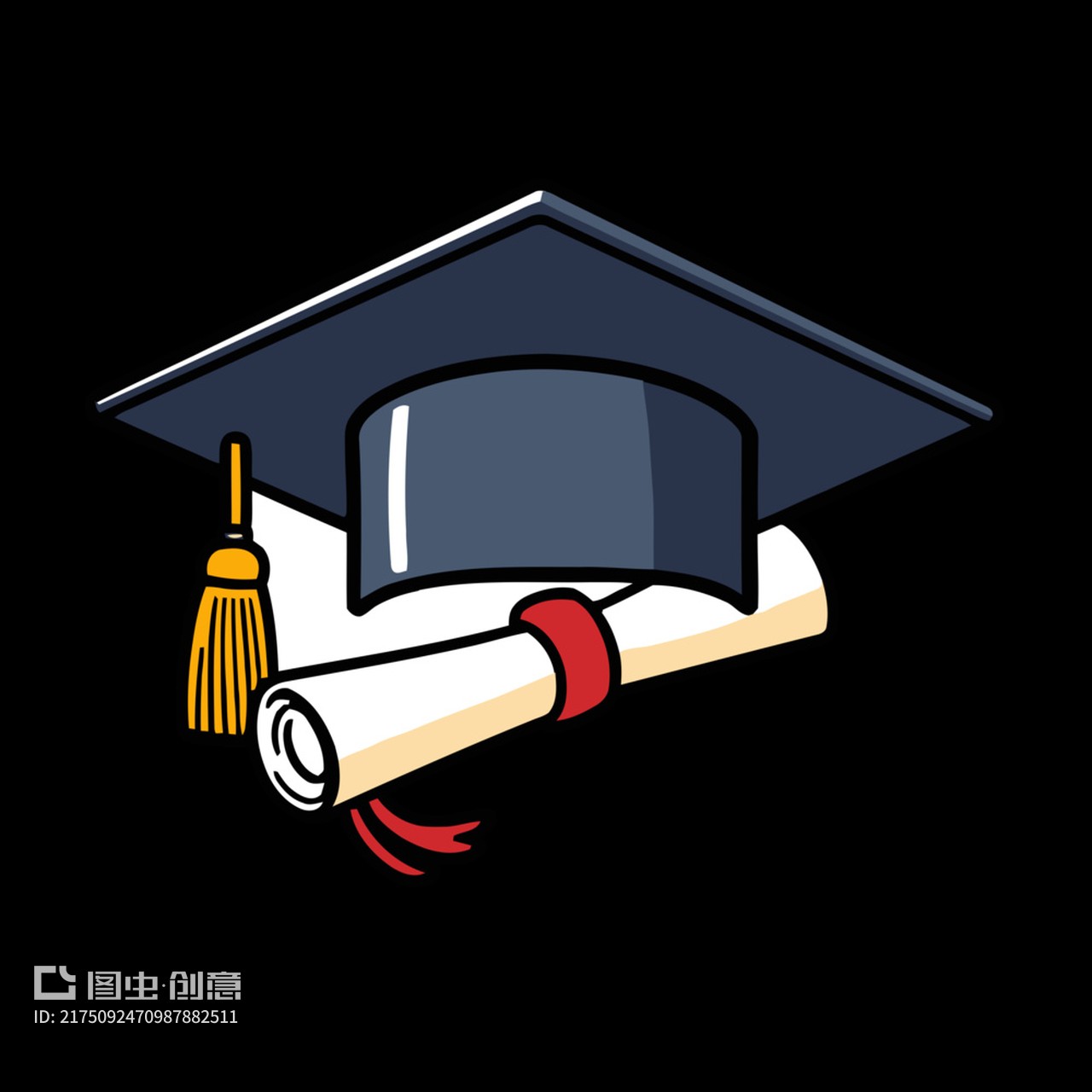 带流苏的毕业帽和文凭符号透明背景上的矢量插图