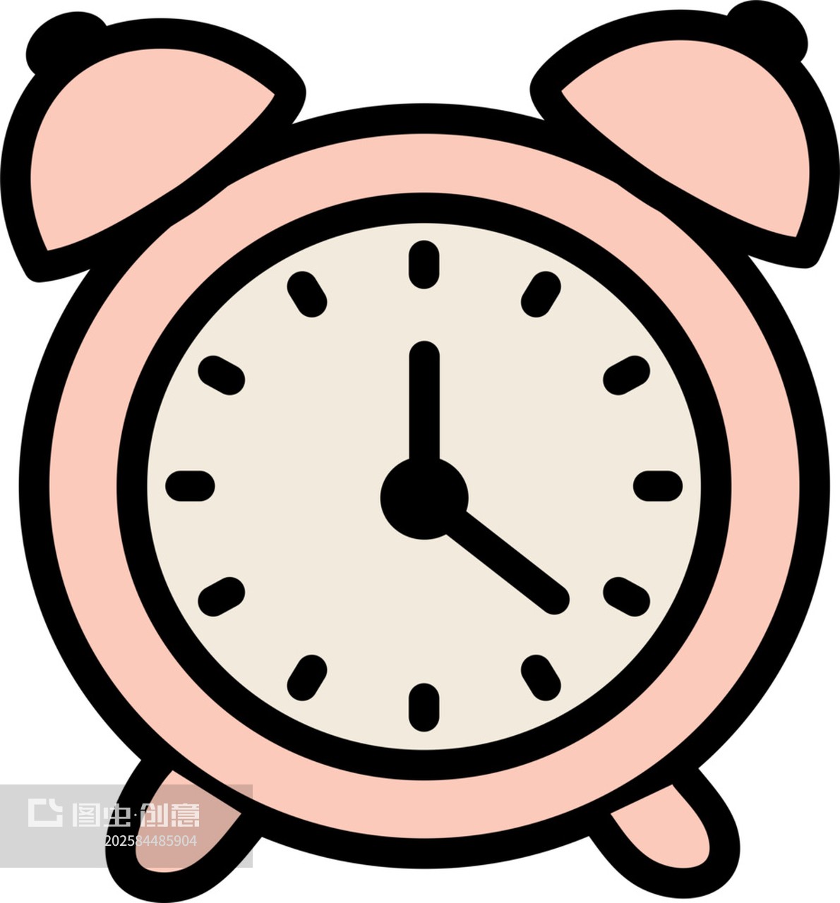 彩色复古闹钟图标元素的文具手绘涂鸦风格孤立在白色背景